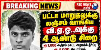 பட்டா மாறுதலுக்கு லஞ்சம் வாங்கிய வி.ஏ.ஓ.,வுக்கு 4 ஆண்டு சிறைத்தண்டனை! கிருஷ்ணகிரி நீதிமன்றம் அதிரடி தீர்ப்பு!